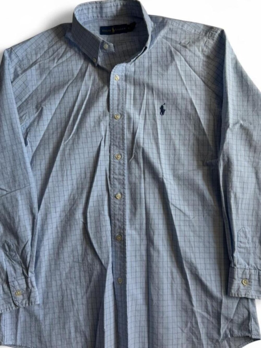 Polo Ralph Lauren Men's Button Down Shirt Size Medium Blue Plaid Long Sleeve
